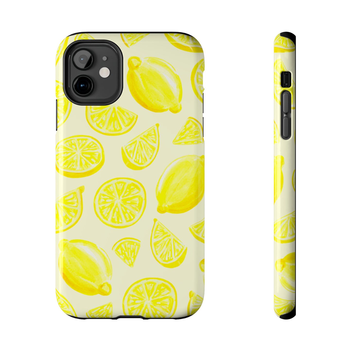 Bright Yellow Lemons Watercolor Illustrated Tossed Pattern Pale Yellow Tough Phone Case | Various Models