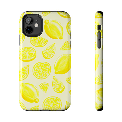 Bright Yellow Lemons Watercolor Illustrated Tossed Pattern Pale Yellow Tough Phone Case | Various Models