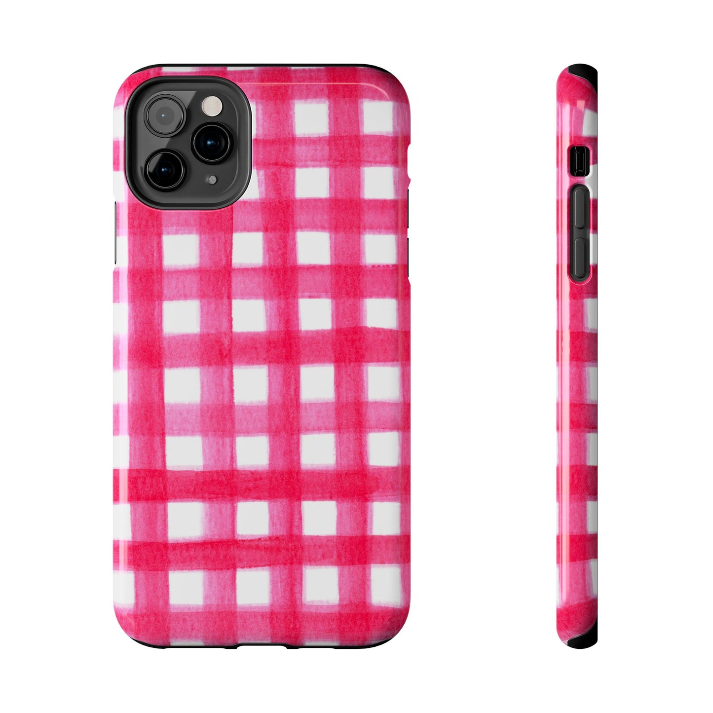 Hot Pink Gingham Watercolor Preppy Tough Phone Case | Various models iPhone 11 Pro Max