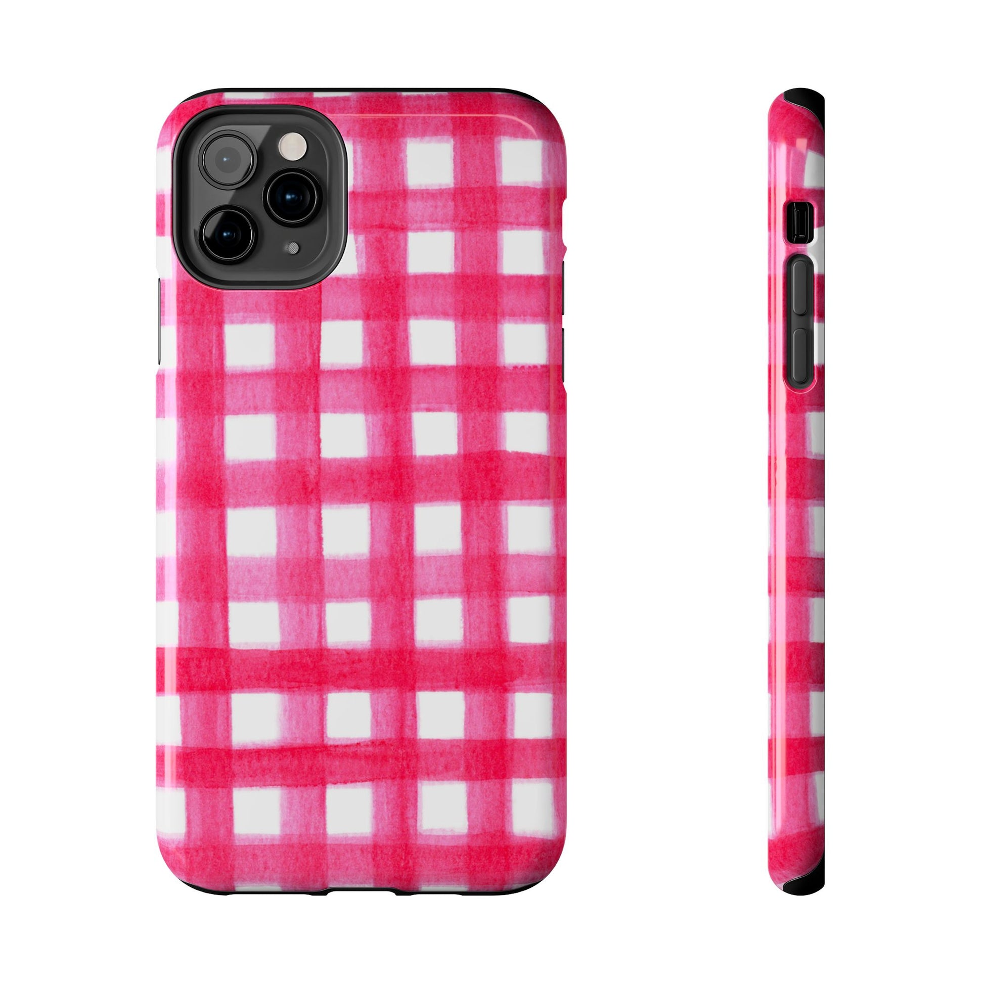Hot Pink Gingham Watercolor Preppy Tough Phone Case | Various models iPhone 11 Pro Max