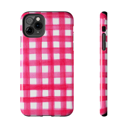 Hot Pink Gingham Watercolor Preppy Tough Phone Case | Various models iPhone 11 Pro Max