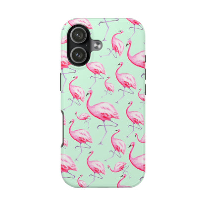 Pink Flamingos Watercolor Illustrated Tossed Pattern Green Phone Case | Various Models iPhone 17