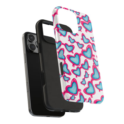 Pink & Blue Heart Shaped Sunglasses Watercolor Illustrated Tossed Pattern Tough Case | Various Models