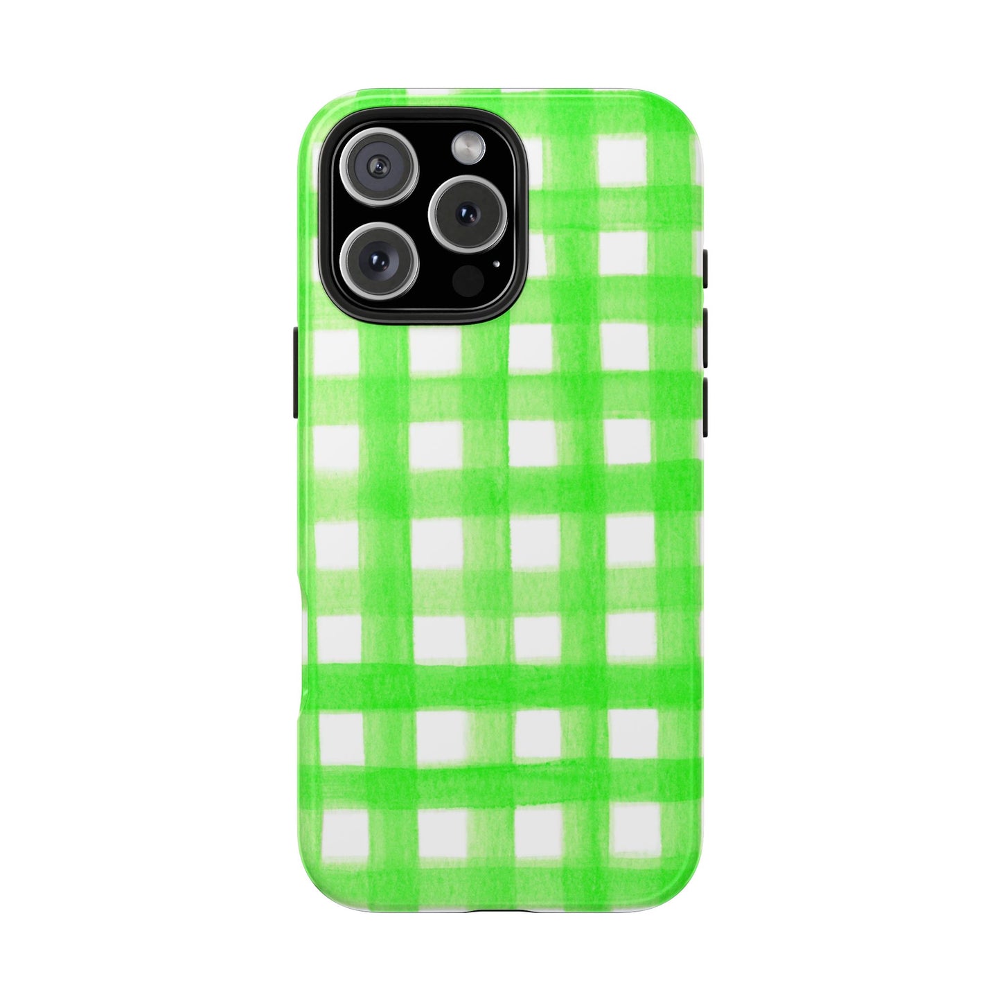 Lime Green Gingham Watercolor Illustrated Tough Phone Case | Various Models Available