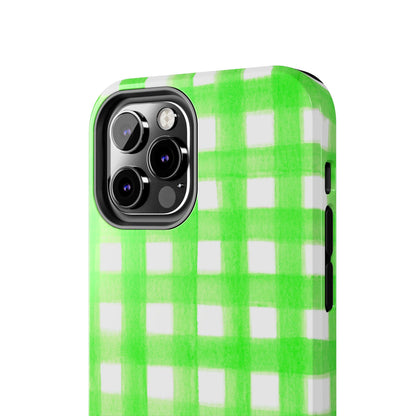 Lime Green Gingham Watercolor Illustrated Tough Phone Case | Various Models Available
