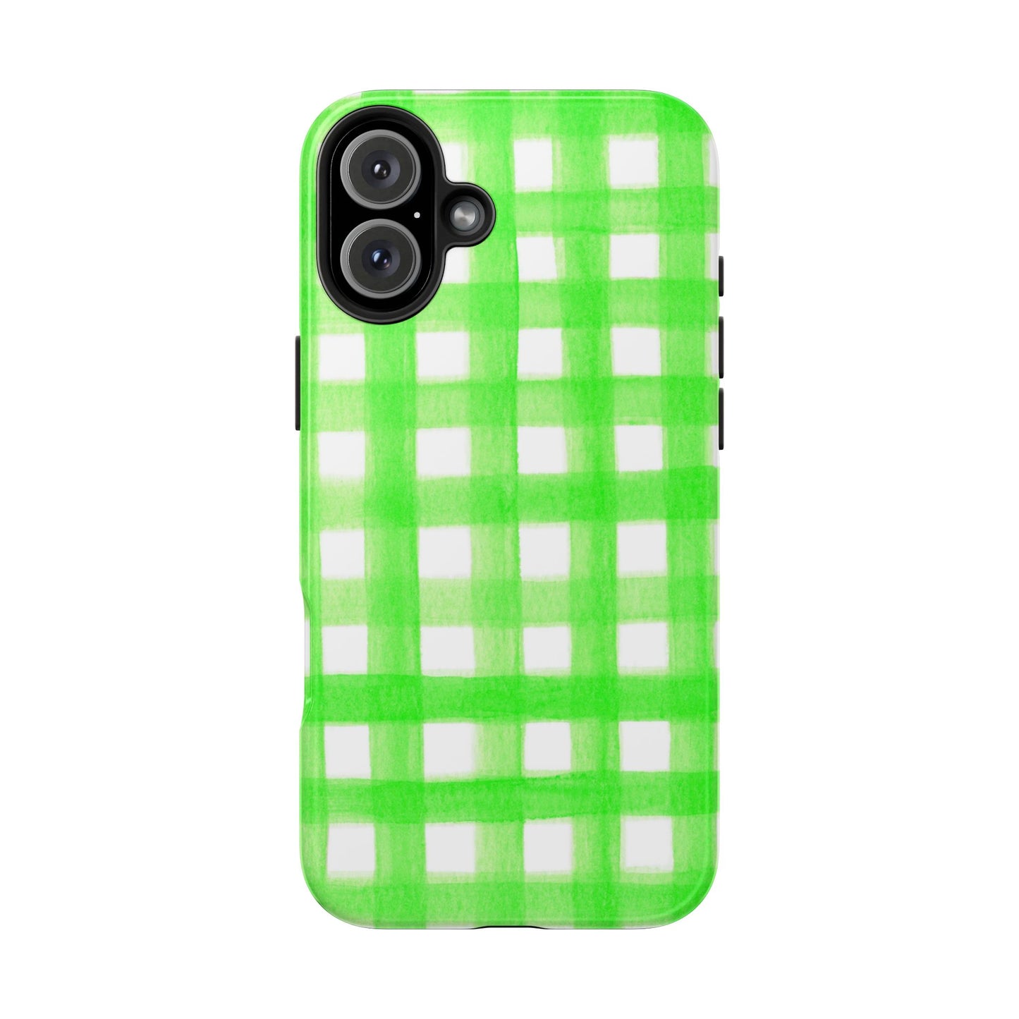 Lime Green Gingham Watercolor Illustrated Tough Phone Case | Various Models Available