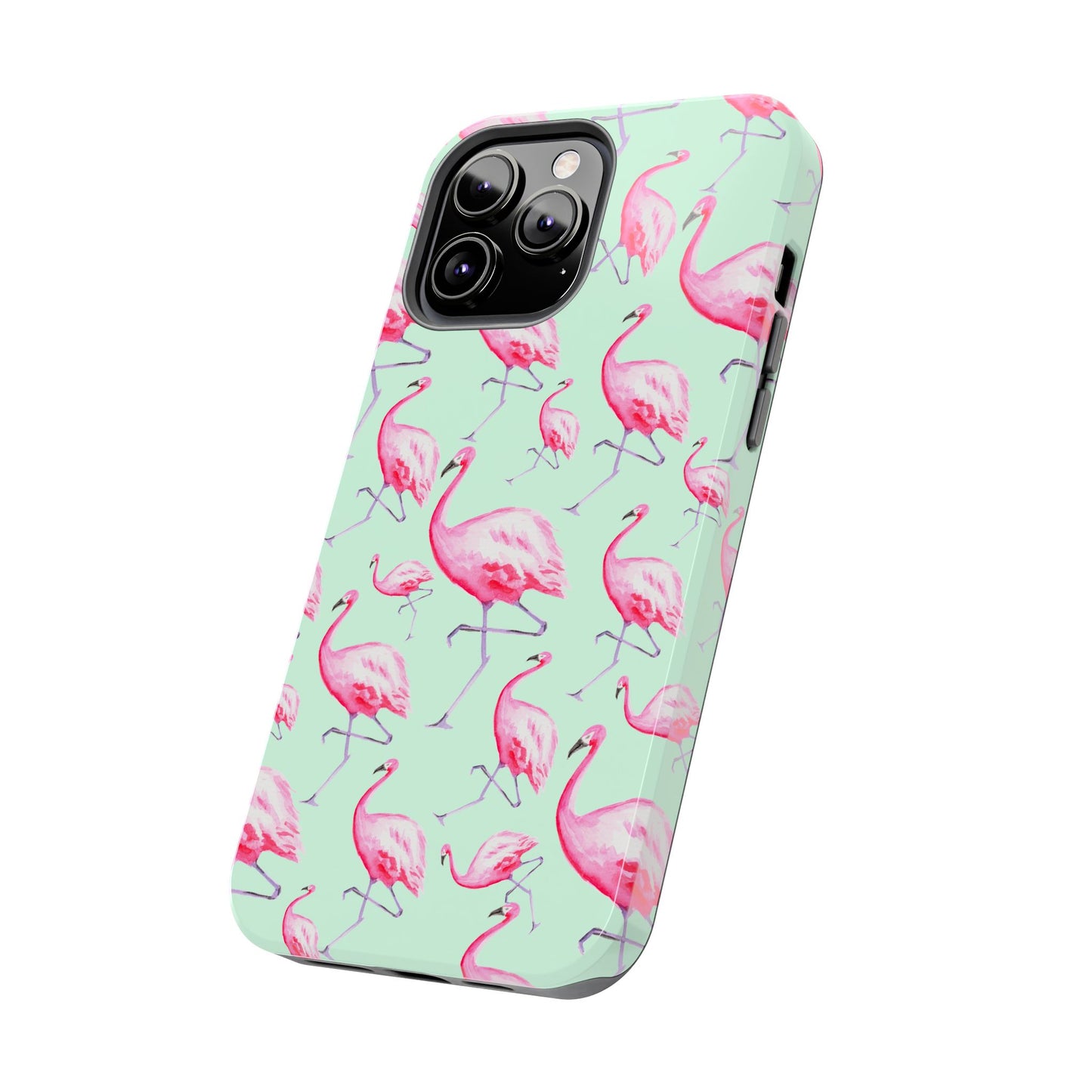 Pink Flamingos Watercolor Illustrated Tossed Pattern Green Phone Case | Various Models