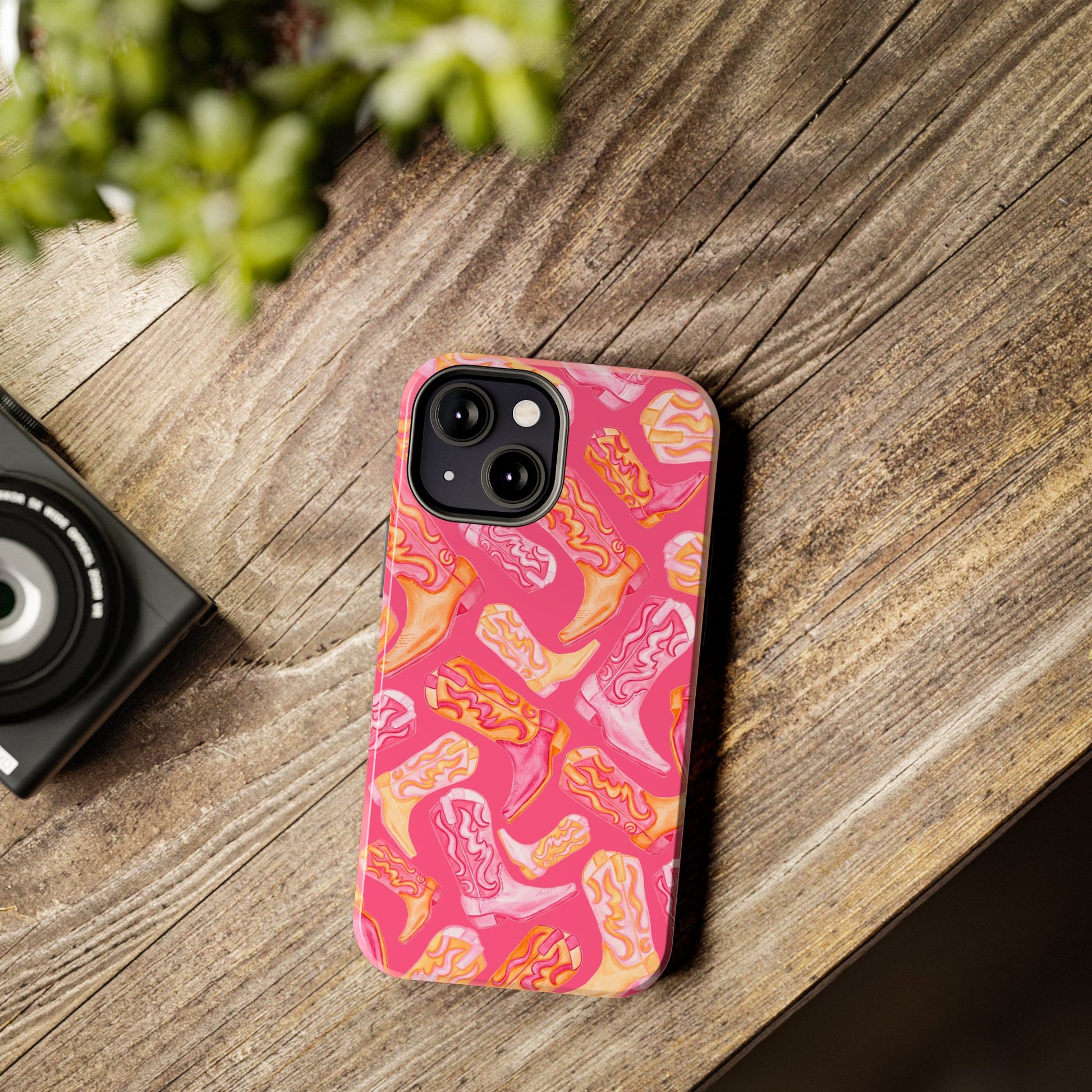 Tossed Hot Pink & Orange Watercolor Cowboy Boots Hot Pink Tough Phone Cases | Various Models