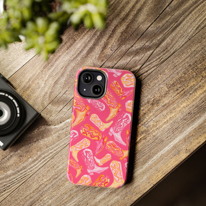 Tossed Hot Pink & Orange Watercolor Cowboy Boots Hot Pink Tough Phone Cases | Various Models
