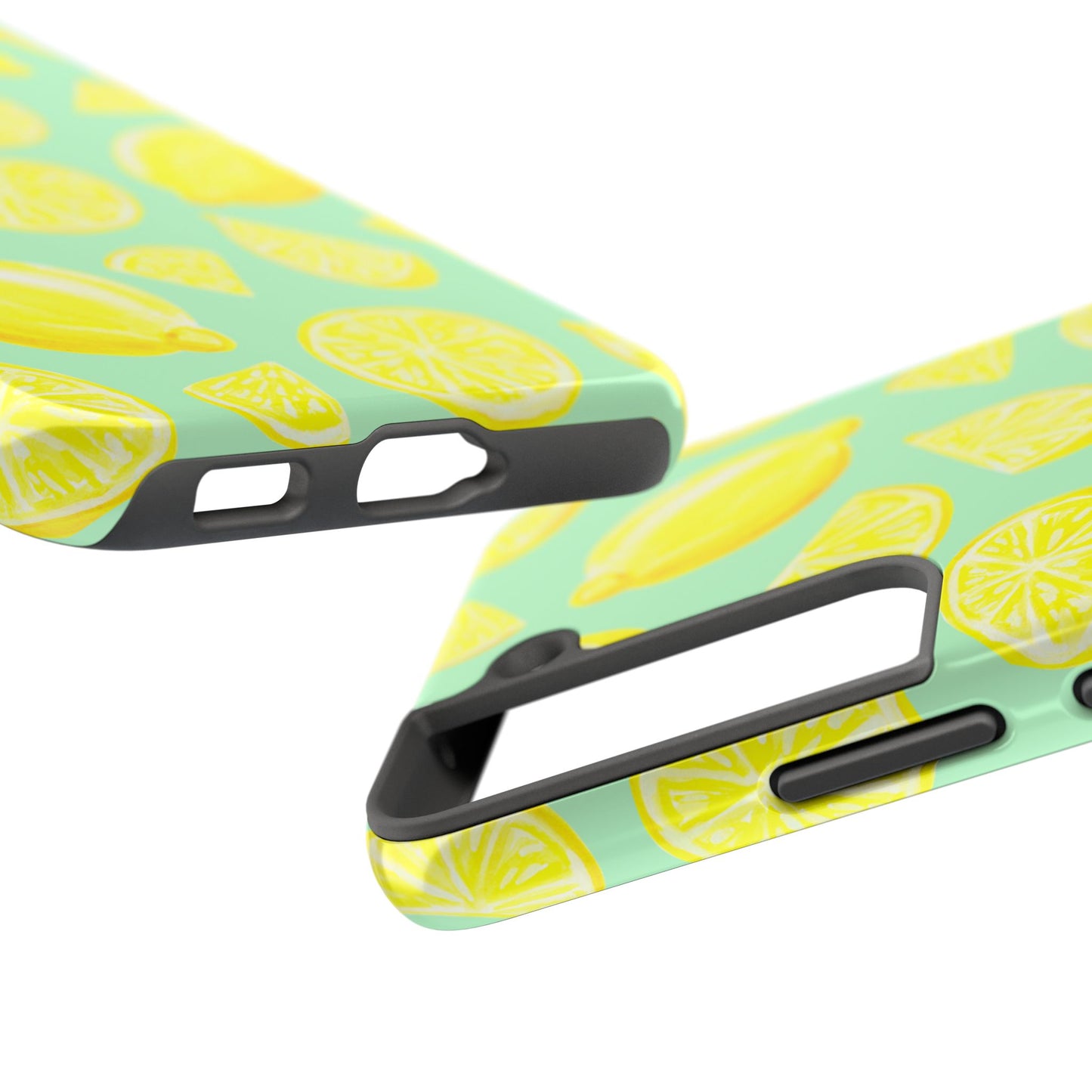 Bright Yellow Lemons Watercolor Illustrated Tossed Pattern Mint Green Tough Phone Case | Various Models