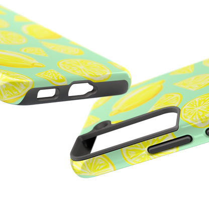 Bright Yellow Lemons Watercolor Illustrated Tossed Pattern Mint Green Tough Phone Case | Various Models