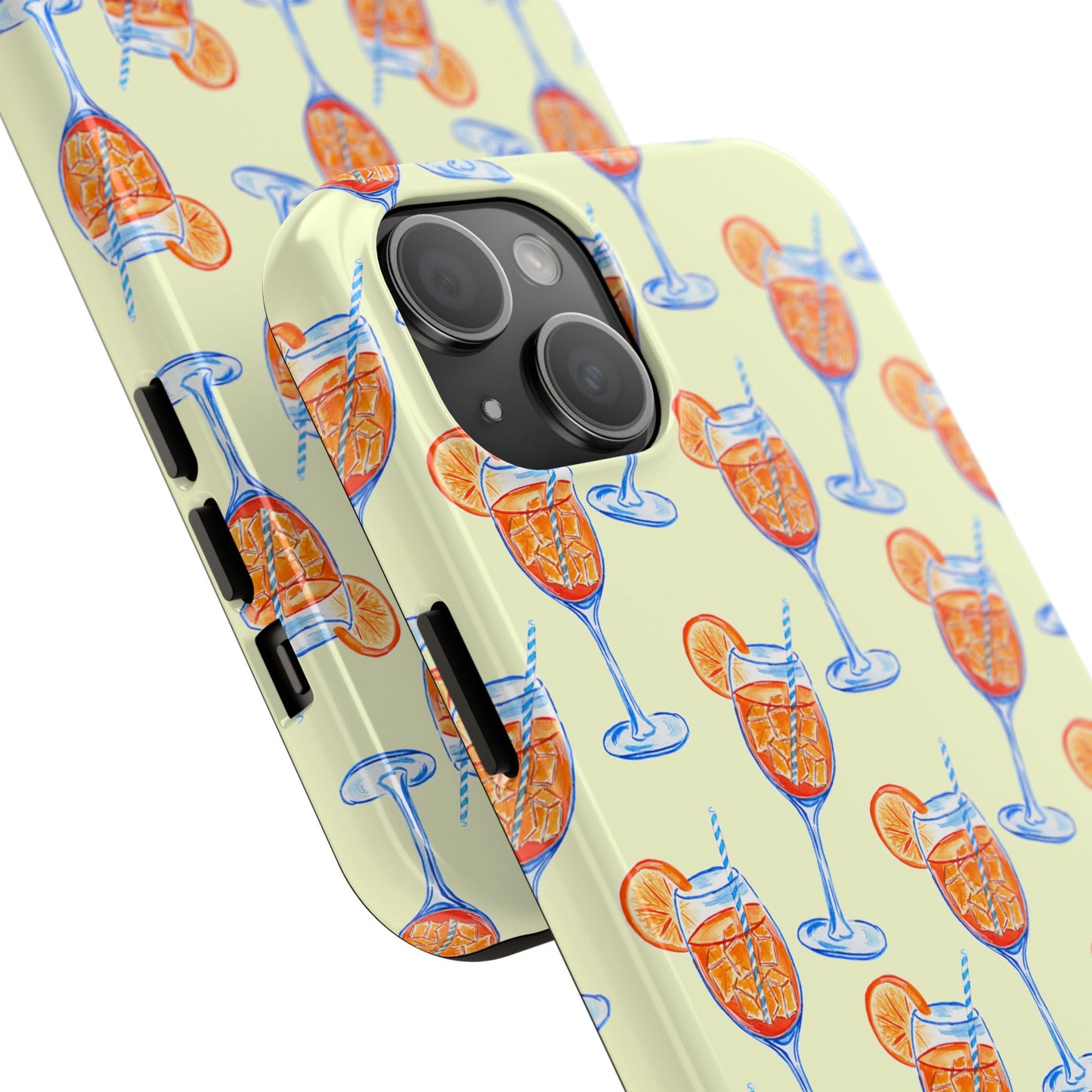 Lemon Yellow Orange & Blue Aperol Spritz Watercolor Patterned Tough Phone Case | Various Models