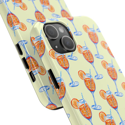 Lemon Yellow Orange & Blue Aperol Spritz Watercolor Patterned Tough Phone Case | Various Models
