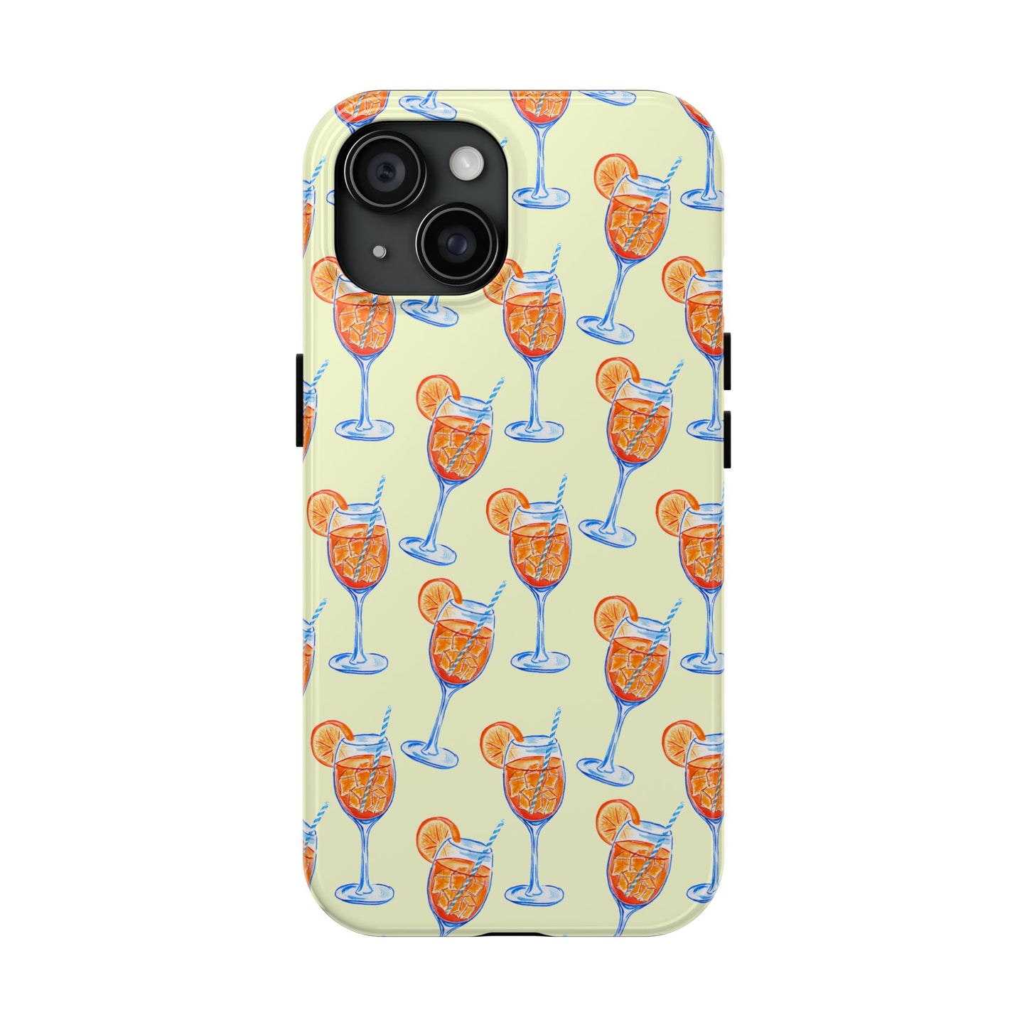 Lemon Yellow Orange & Blue Aperol Spritz Watercolor Patterned Tough Phone Case | Various Models iPhone 15