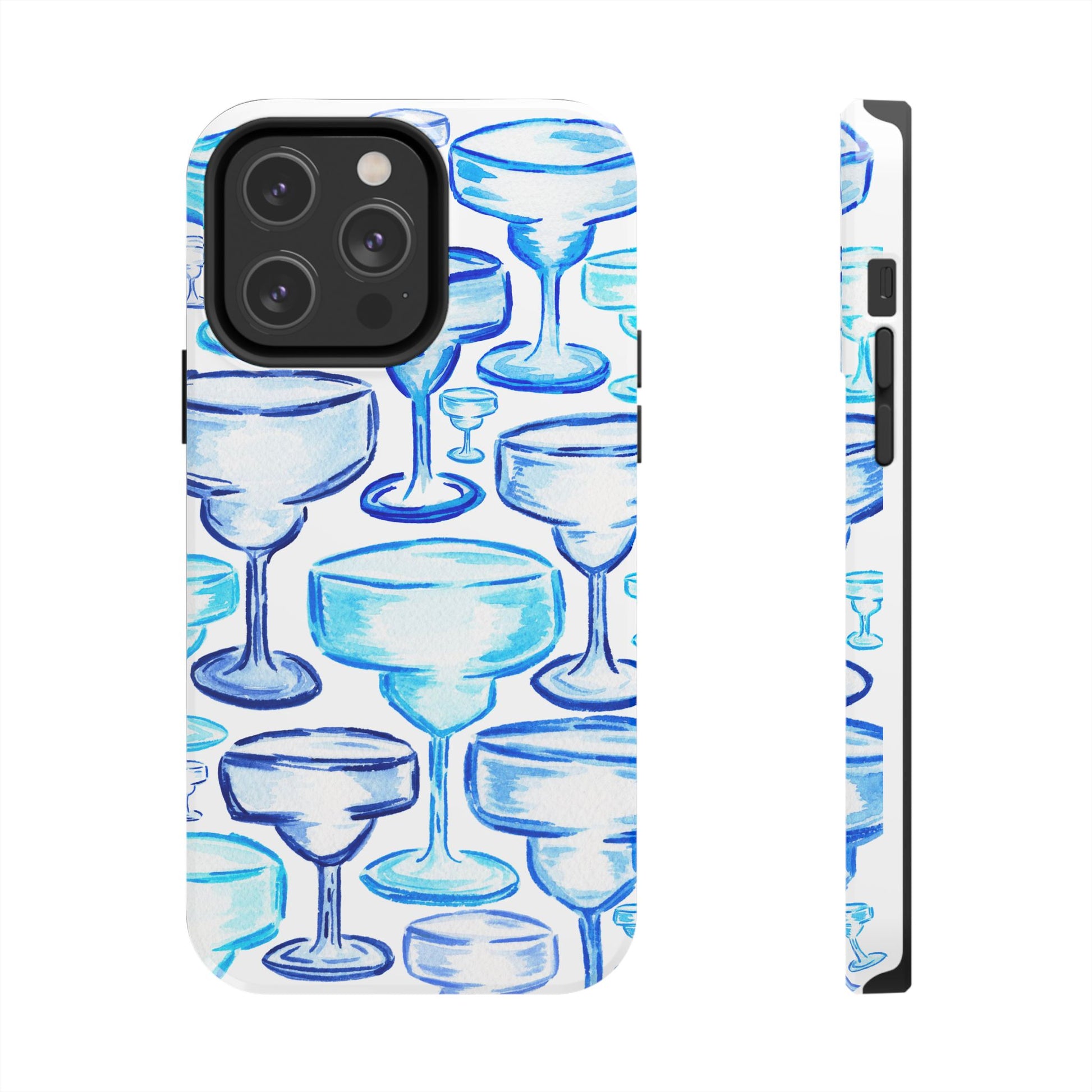 Coastal Shades of Blue Watercolor Margaritas Tough Phone Case | Various Models Available iPhone 14 Pro Max