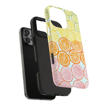Ombré Citrus Grapefruit, Oranges, Lemons, & Limes Watercolor Illustrated Light Blue Tough Phone Case | Various Models Available