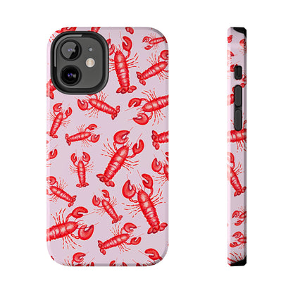 Red Lobster Watercolor Illustrated Tossed Pattern Light Pink Coastal Nautical Tough Phone Case | Various Models