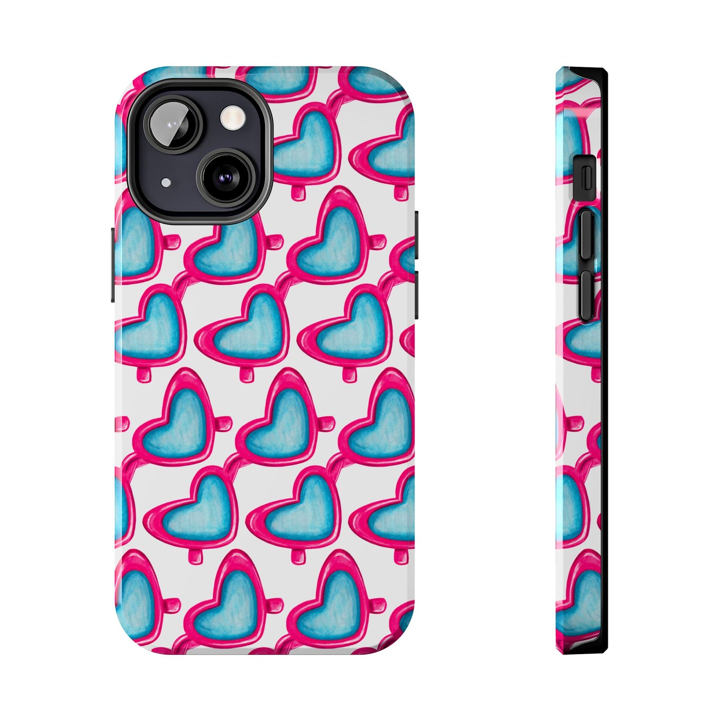 Pink Heart Shaped Sunglasses Watercolor Illustrated Tough Phone Case | Various Models iPhone 13 Mini