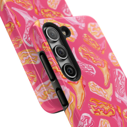 Tossed Hot Pink & Orange Watercolor Cowboy Boots Hot Pink Tough Phone Cases | Various Models