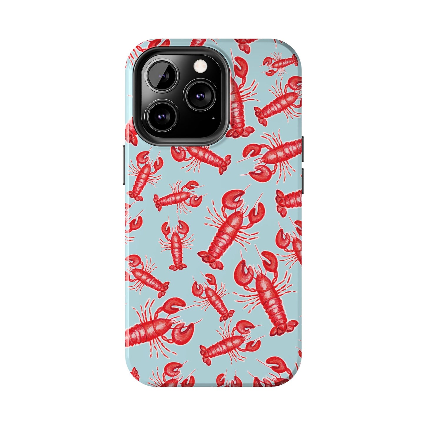 Red Lobster Watercolor Illustrated Tossed Pattern Light Blue Tough Phone Case | Various Models