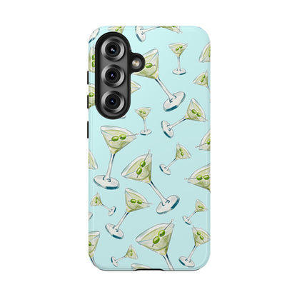Watercolor Blue and Green Martinis Tossed Illustrated Pattern Turquoise Blue Tough Phone Case | Various Models