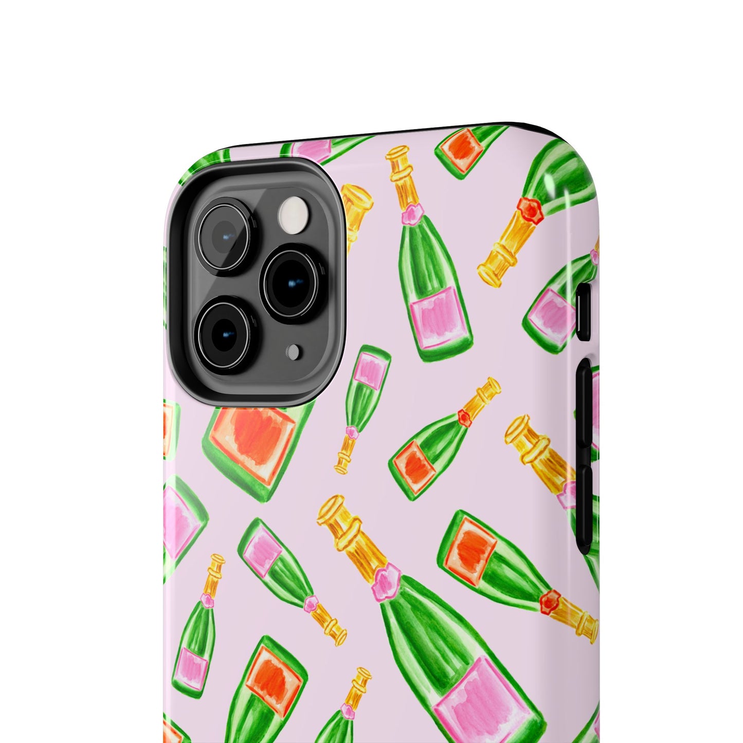 Tossed Pink and Green & Orange and Green Watercolor Illustrated Champagne Bottles Pattern Blush Pink Tough Phone Case | Various Models