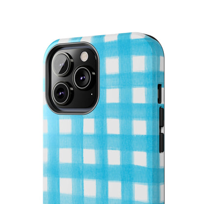 Turquoise Gingham Watercolor Illustrated Tough Phone Case | Various Models Available