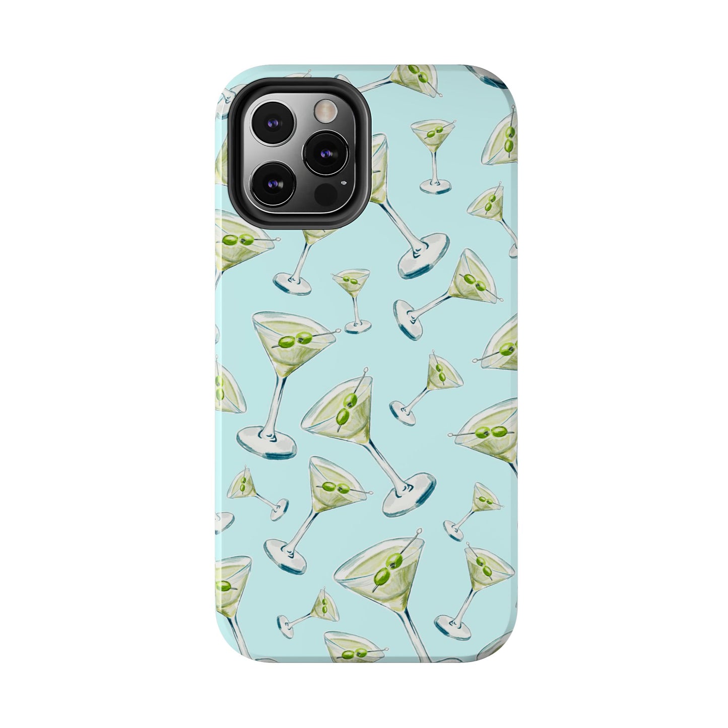 Watercolor Blue and Green Martinis Tossed Illustrated Pattern Turquoise Blue Tough Phone Case | Various Models