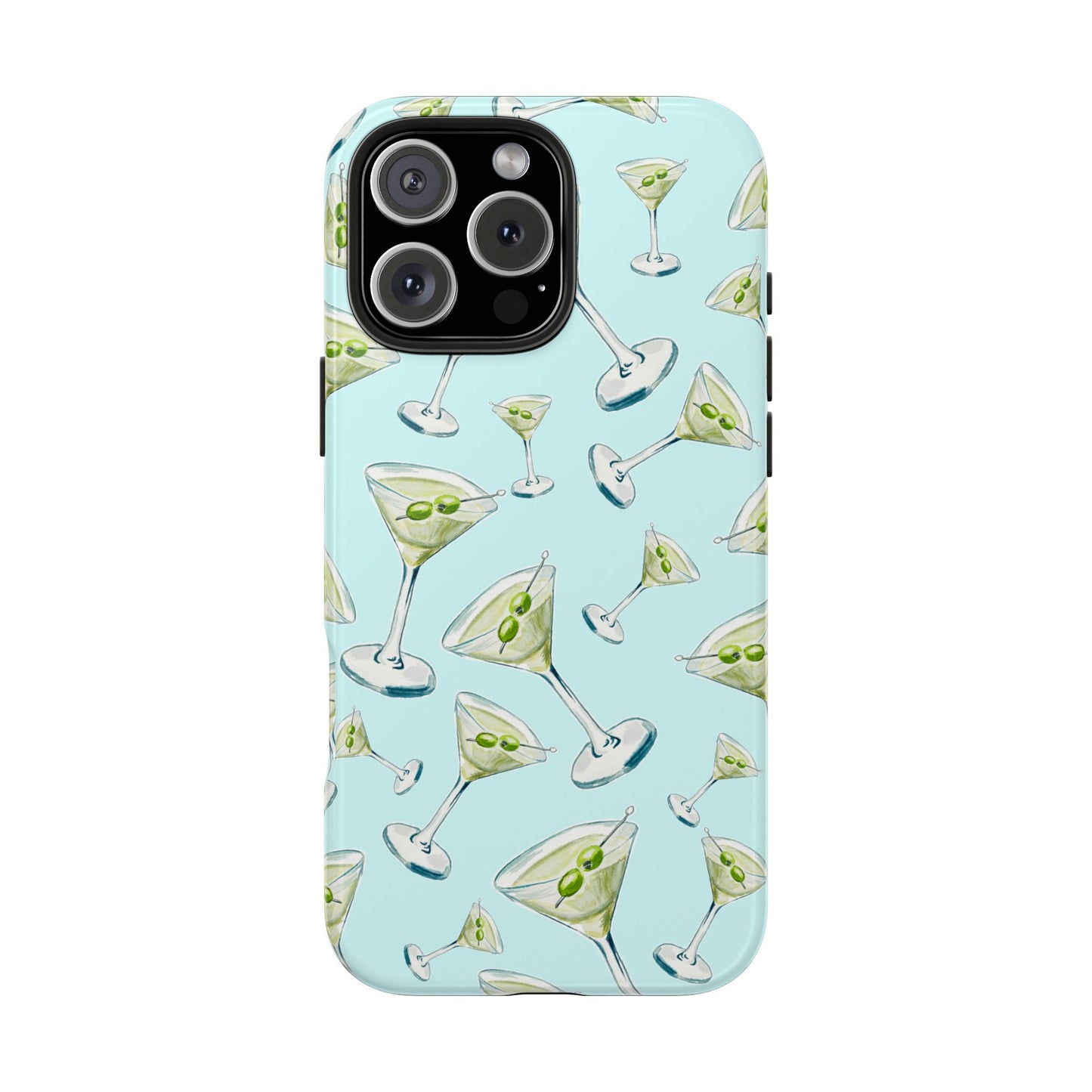 Watercolor Blue and Green Martinis Tossed Illustrated Pattern Turquoise Blue Tough Phone Case | Various Models