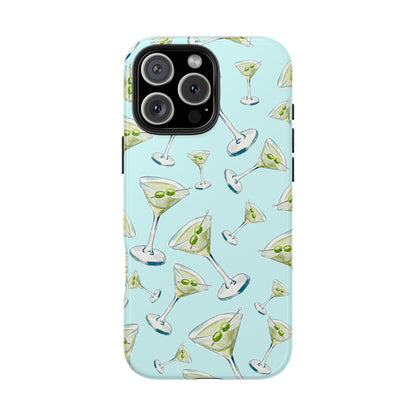 Watercolor Blue and Green Martinis Tossed Illustrated Pattern Turquoise Blue Tough Phone Case | Various Models