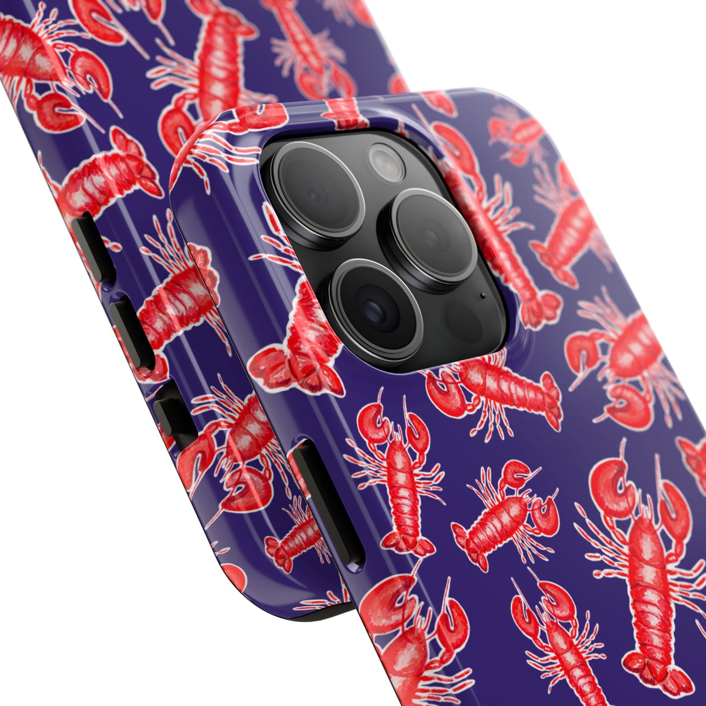 Red Lobster Watercolor Illustrated Tossed Pattern Navy Coastal Nautical Tough Phone Case | Various Models