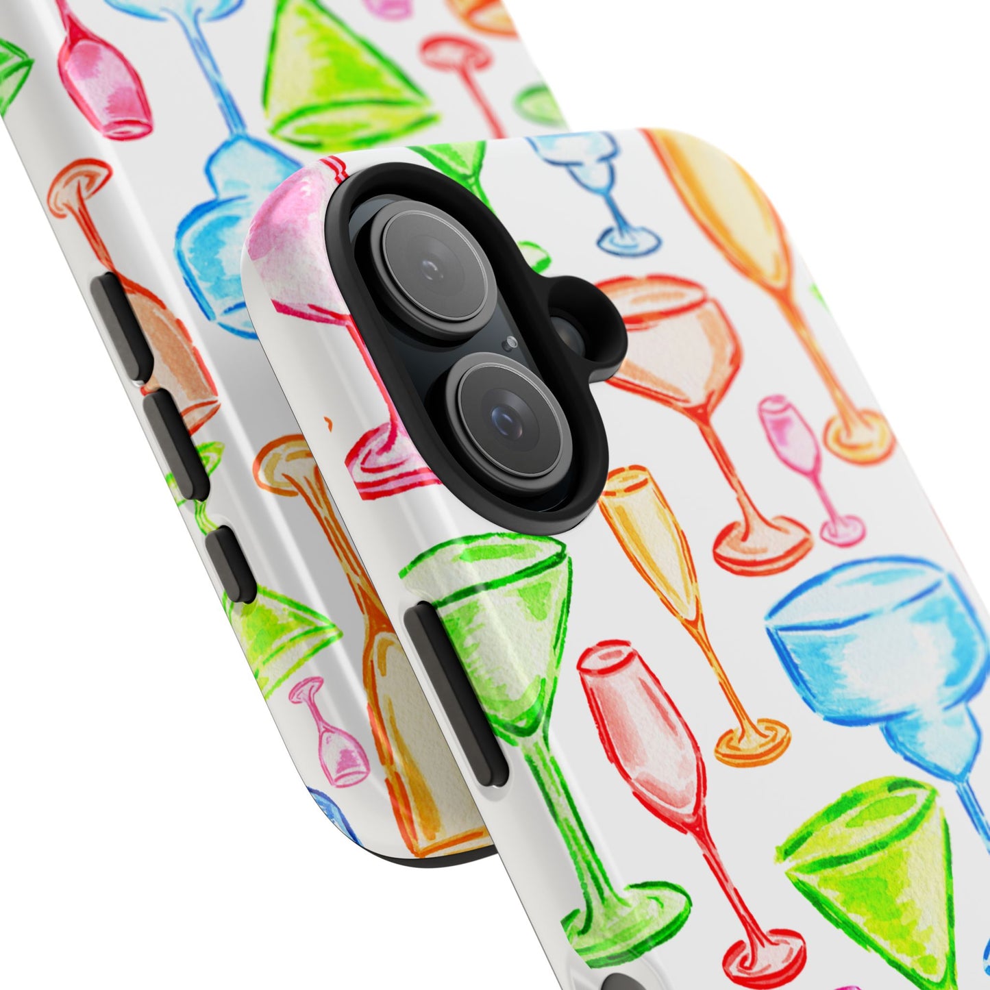 Monochromatic Margarita, Wine, Martini, and Champagne Flute Cocktail Glasses Watercolor Illustrated Tough Phone Case | Various Models Available