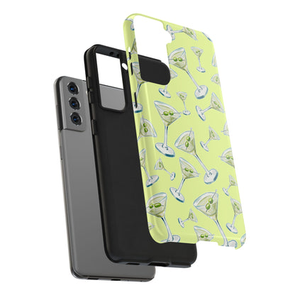 Watercolor Blue and Green Martinis Tossed Illustrated Pattern Yellow Tough Phone Case | Various Models