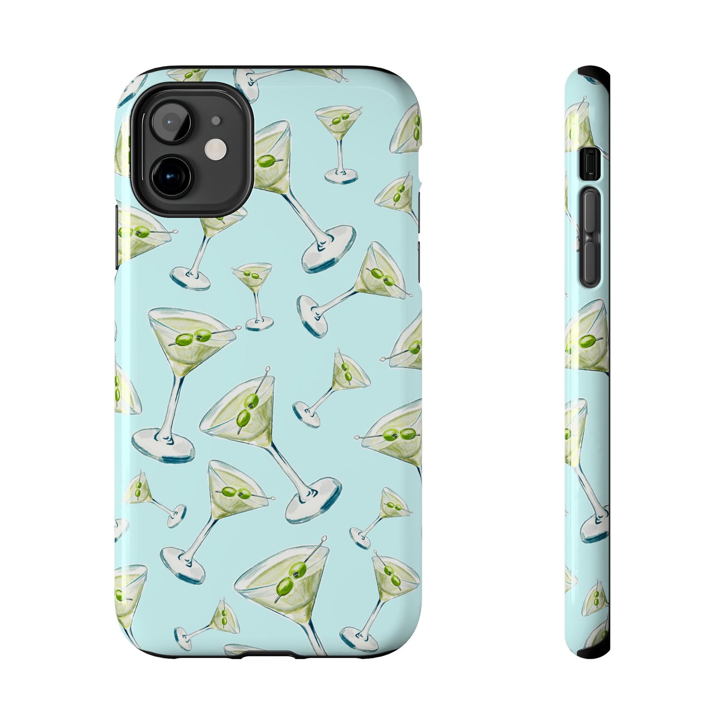 Watercolor Blue and Green Martinis Tossed Illustrated Pattern Turquoise Blue Tough Phone Case | Various Models