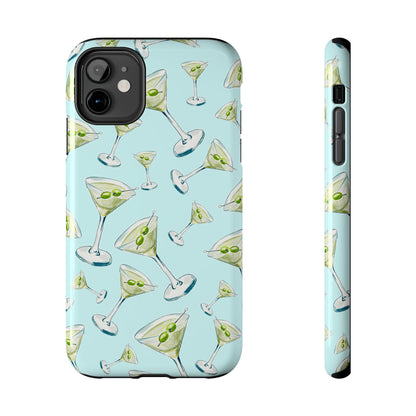 Watercolor Blue and Green Martinis Tossed Illustrated Pattern Turquoise Blue Tough Phone Case | Various Models