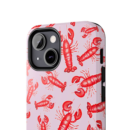 Red Lobster Watercolor Illustrated Tossed Pattern Light Pink Coastal Nautical Tough Phone Case | Various Models