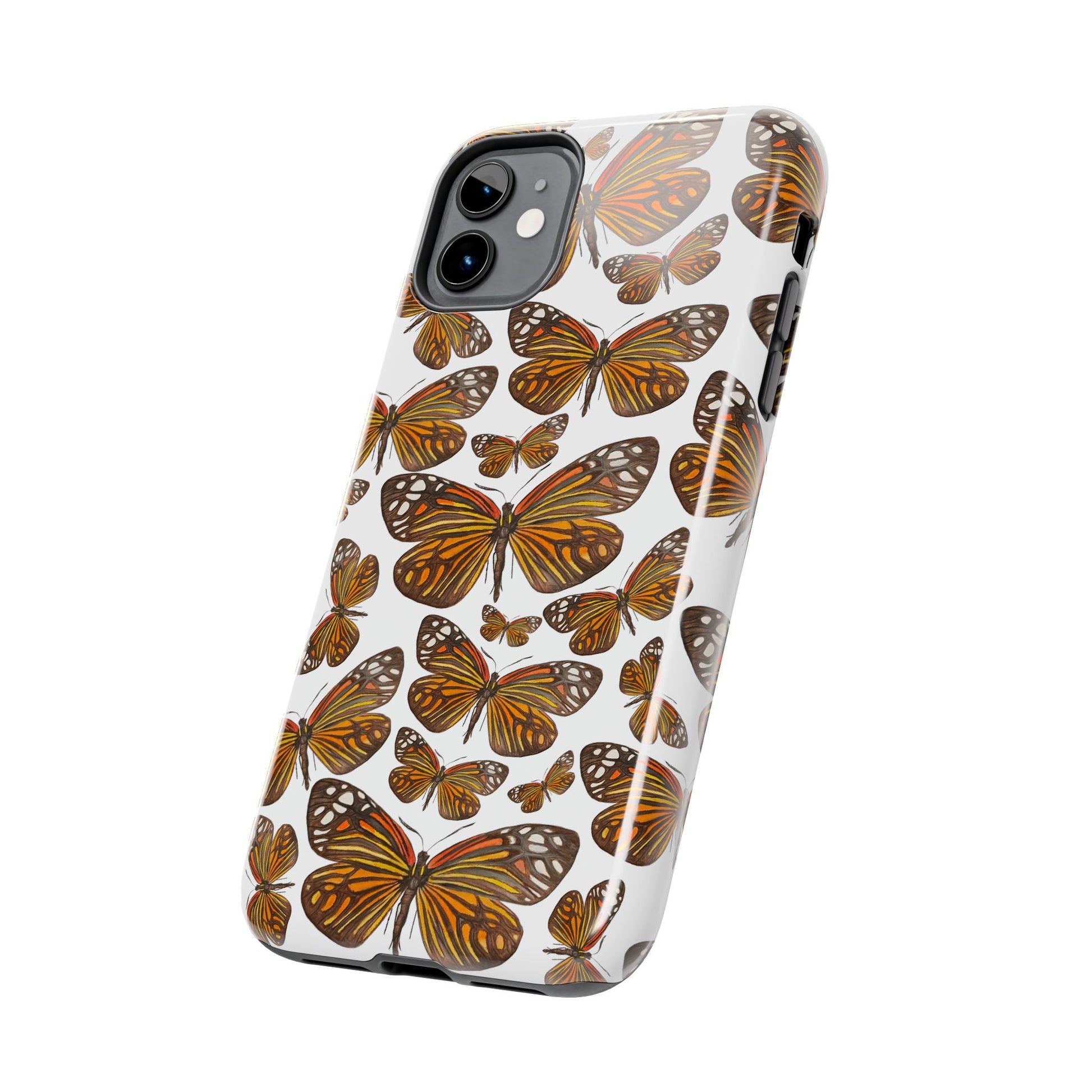 Black & Orange Butterfly Watercolor Illustrated Tossed Pattern Tough Phone Case | Various Models