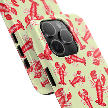 Red Lobster Watercolor Illustrated Tossed Pattern Light Yellow Tough Phone Case | Various Models