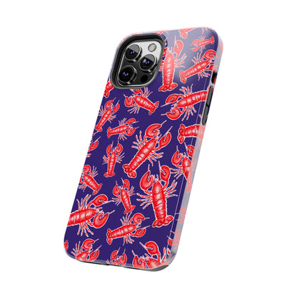 Red Lobster Watercolor Illustrated Tossed Pattern Navy Coastal Nautical Tough Phone Case | Various Models