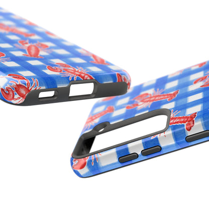 Blue Gingham Red Lobster Watercolor Patterned Phone Case | Various Models