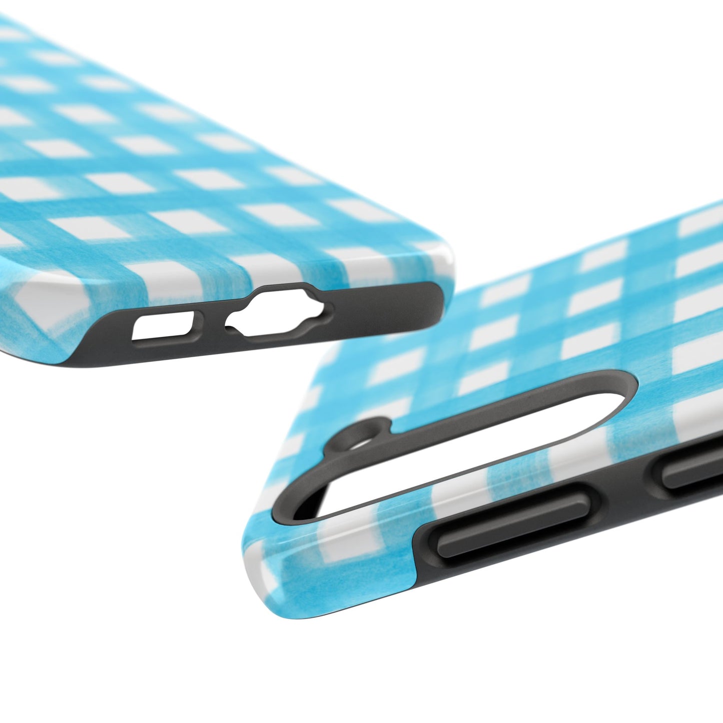 Turquoise Gingham Watercolor Illustrated Tough Phone Case | Various Models Available