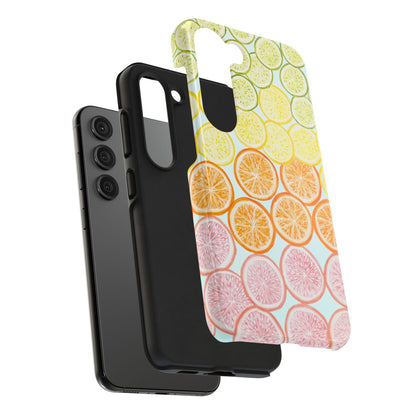 Ombré Citrus Grapefruit, Oranges, Lemons, & Limes Watercolor Illustrated Light Blue Tough Phone Case | Various Models Available