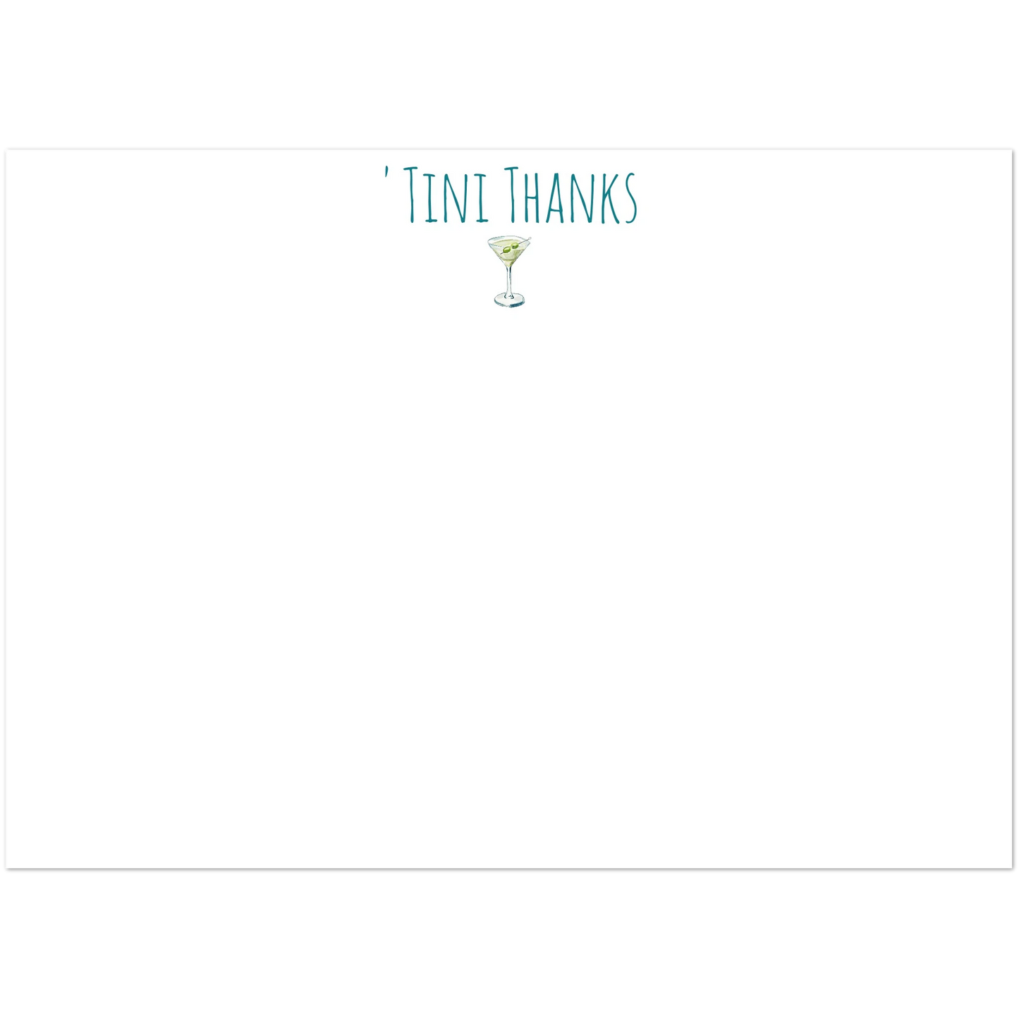 Thank You Cards | 'Tini Thanks | Martini Watercolor Illustration | Flat Notecards & Envelope Set of 10 | 2 Sizes 5R (5 x 7″) Playful