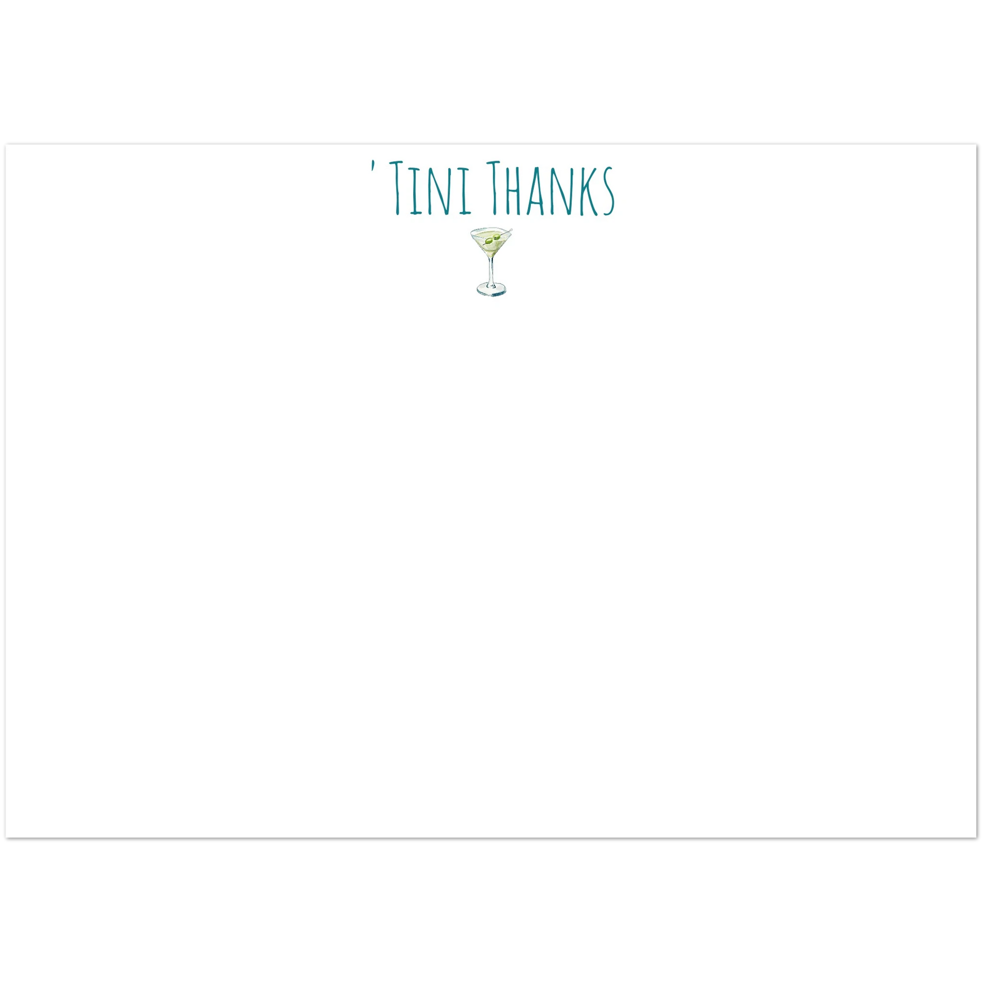 Thank You Cards | 'Tini Thanks | Martini Watercolor Illustration | Flat Notecards & Envelope Set of 10 | 2 Sizes 5R (5 x 7″) Playful