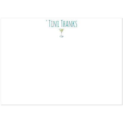Thank You Cards | 'Tini Thanks | Martini Watercolor Illustration | Flat Notecards & Envelope Set of 10 | 2 Sizes 5R (5 x 7″) Playful