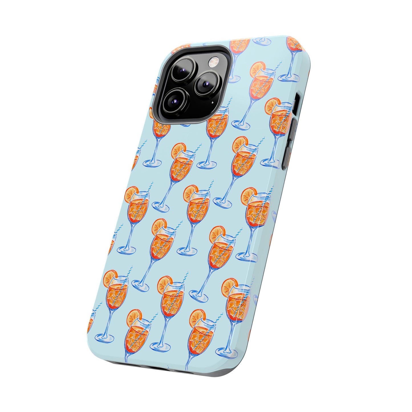 Orange & Blue Aperol Spritz Watercolor Pattern Turquoise Phone Case | Various Models