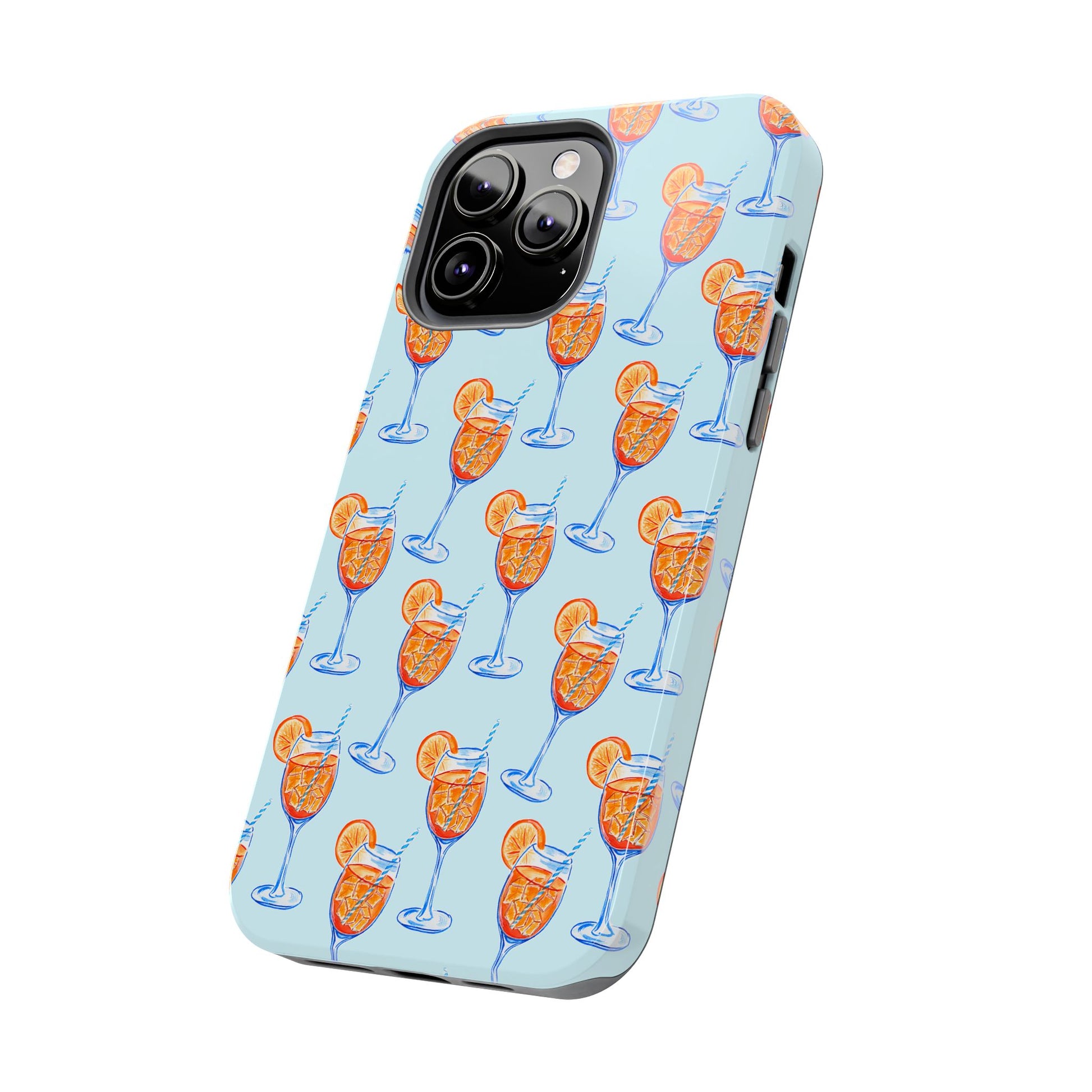 Orange & Blue Aperol Spritz Watercolor Pattern Turquoise Phone Case | Various Models