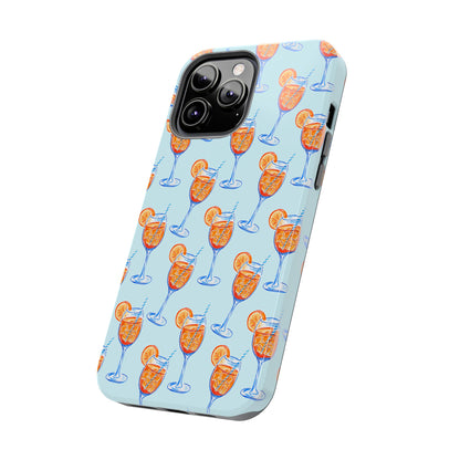 Orange & Blue Aperol Spritz Watercolor Pattern Turquoise Phone Case | Various Models