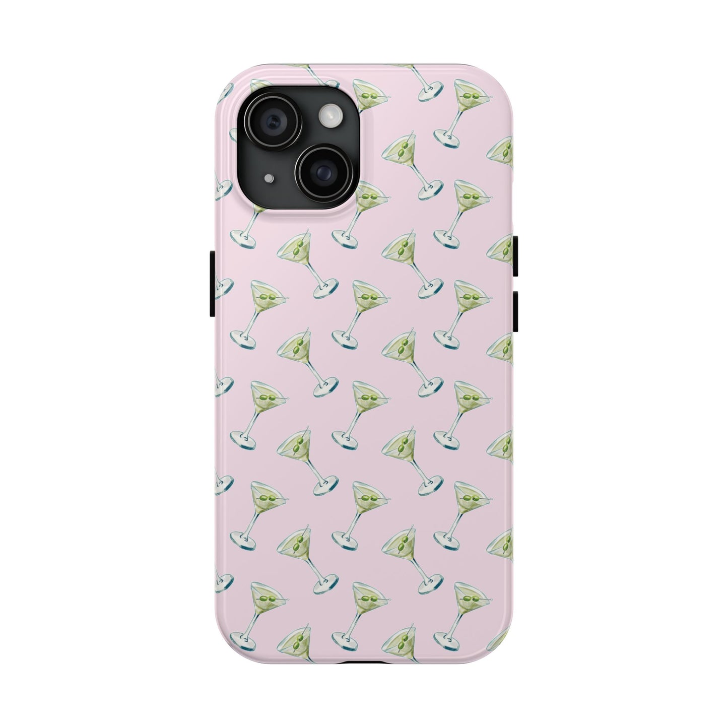 Light Pink Mini Martini Watercolor Illustrated Tossed Pattern Tough Phone Case | Various Models Available iPhone 15