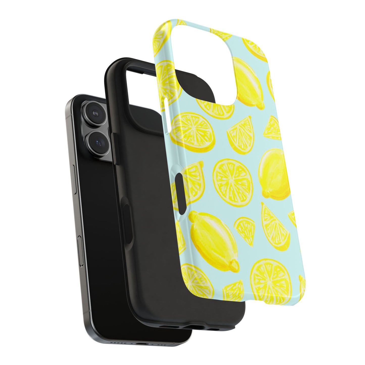 Bright Yellow Lemons Watercolor Illustrated Tossed Pattern Light Blue Tough Phone Case | Various Models